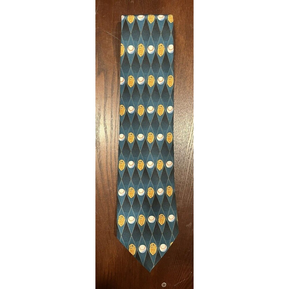VINTAGE Parquet Baseball Baseball Glove Men's Tie Blue Sports Athletics